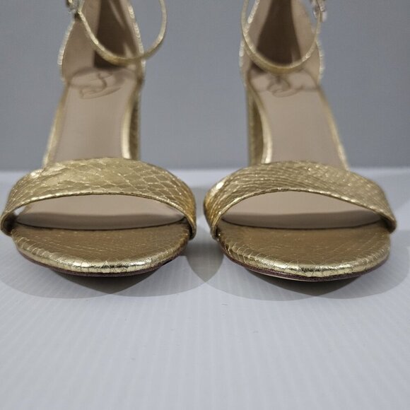 Sam Edelman Yaro Block Heel Sandal Gold Snake Embossed Vegan Leather Size 11 - Picture 4 of 16